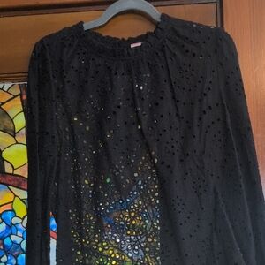 ANDREE BY UNIT Black Eyelet Lace Detail Top